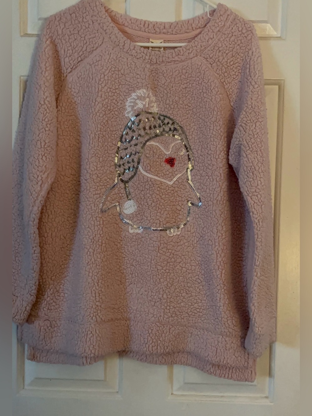Faded Glory Light Pink Sequin Penguin Crewneck Sweater
